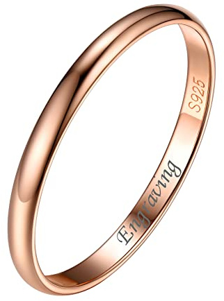 Silvora 925 Silber Damen Ring 2mm/3mm/5mm breit Personalisierter Fingerring mit Gravur Schlichter Verlobungsring Ehering Hochzeitsring in Silber/Rosegold/Schwarz Ringgröße 46.8(14.8)- 67.2(21.25)