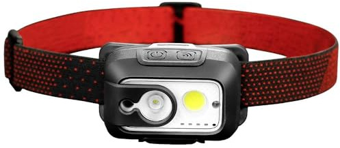 Arcas 30710015 - LED Kopf-Lampe mit 9W, verstellbarem Kopfband und Sensor, wiederaufladbar über USB-Port, Stirn-Lampe mit 6 Leucht-Funktionen, ideal zum Arbeiten, Wandern und Joggen