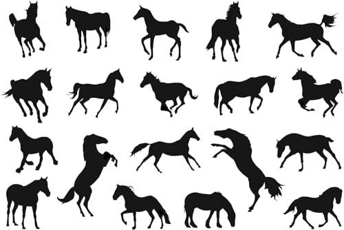 Pack of 21 Various Horse Cute Silhouette Stickers - Waterproof Decals - Water Bottles, Car, Laptops, Scrapbooking, Party Bags - Fun Gifts (Small, Black)