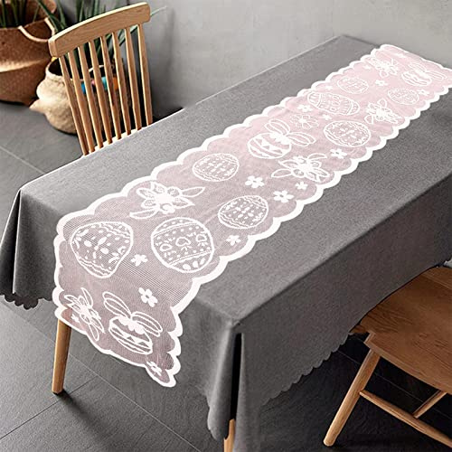 Tischserie Ostermotiv Hasen Stickerei Weiß-Bunt Ostern Tischdecke Spitze Mitteldecke Frühling Osterhasen Tischband Tischdeko Ostereier Osterdekoration für Osterndeko Frühlingdeko (33 (Pink, One Size)