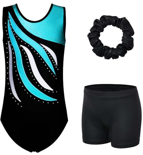 XFGIRLS Body da ginnastica per ragazze a maniche lunghe Body con brillantini da danza senza maniche Body da ginnastica e pantaloncini per ragazze 3-16 anni, 11-12 Years