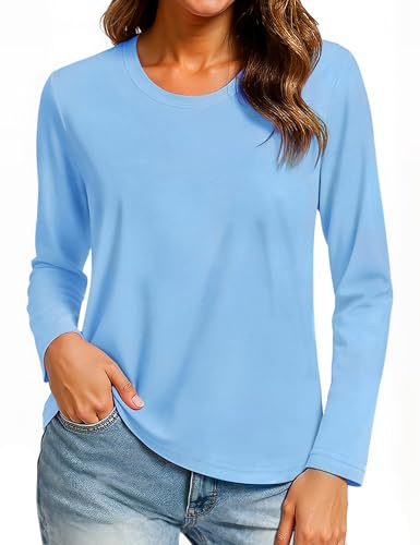 TACVASEN Women's Long Sleeve T Shirts Cotton Tops Quick Dry Casual T Shirts Crew Neck Breathable Basic Going Out Tops