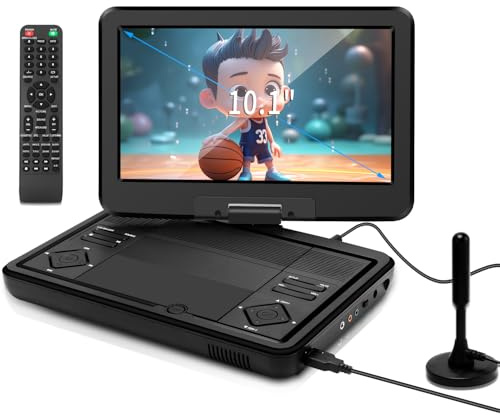 12.5 Portable TV/DVD Player - 10.1 HD Swivel Screen, Digital Tuner/HDMI/USB/AV, Built-in Battery, High Volume Speakers - Perfect for Car/Travel