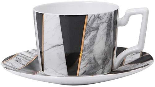 Kaffeeglas Teegläser Marmor Textur Kaffeetasse mit Saucer, Europäischer Stil Becher Set for Home Office Pub Tee Becher Wassertasse, 200ml / 6.76 Unzen Cappuccino Gläser