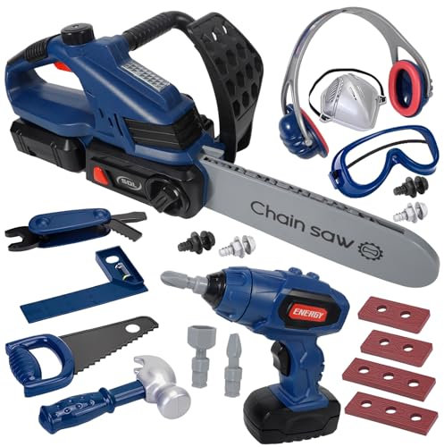 MQVXT 25 Pièces Jouet Outil pour Enfants,Jouet avec perceuse électrique,Outils de Construction et Accessoires,Jouets de Jeu de Rôle,Outils de Travail Jouet, pour Enfant 3 Ans+