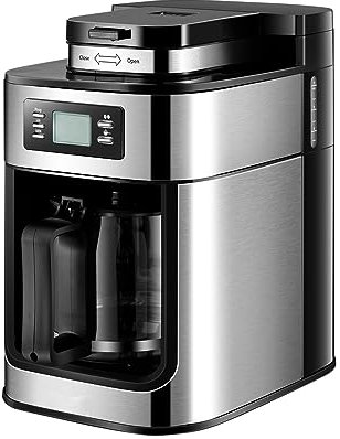 Hyexu Caffettiera programmabile con timer 1050 watt 1,2 L grande capacità 2-8 tazze Macchina da caffè a goccia tenere al caldo Macchina da caffè automatica con macinacaffè integrato