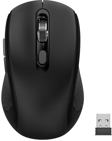 Wireless Mouse with Side Buttons for Laptop, PC, Chromebook, Mac, MacBook, Silent Mouse with USB Nano Receiver, 1000/1600/2400 DPI, Anti Slip Roller, 6-Button Ergonomic design No Light Design- Black