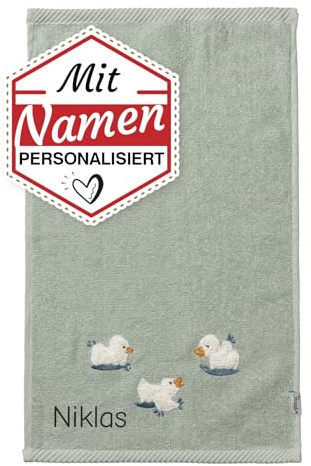 Sterntaler Kinder/Baby Handtuch Bestickt mit Namen, Kinderhandtuch personalisiert (Ente Edda, Türkis)