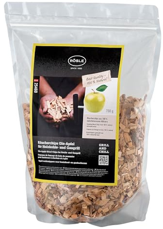 RÖSLE Chips de Fumage gin-Pomme, 750 g, pour boîte de Fumage sur fumoirs, Grils à Charbon et à gaz, fumoir Actif, Bois Naturel, Marron