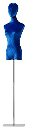 LULUMAIC Blaue weibliche Kleiderform, Schaufensterpuppe, Torso, Körper, Samt, halblanges Modell, höhenverstellbar, Metall, Gold, Silber, quadratische Basis für Kleidung, Kleid, Schmuck, Display