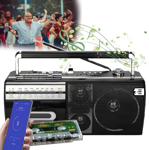 PLABNK Radio Retro: Portátil, Boombox/Reproductor De Cassette Retro, Asa/Cómoda Y Segura, Fácil De Transportar, con Altavoz, Antenas, para Fiestas, Jardín, Exteriores,Black