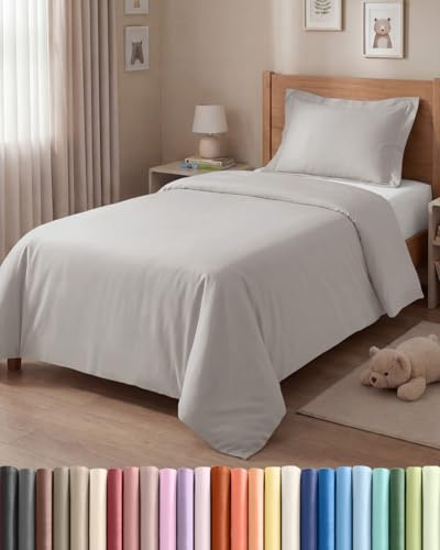Housse de Couette 140x200 cm Grise claire - Parure de Lit 3 Pièces avec 2 Taies d'Oreiller - Microfibre Brossée Douce - Fermeture Éclair, Attaches Intérieures - Anti-Froissement, Certifiée OEKO-TEX