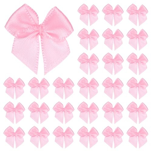M METERXITY 50-Pezzi Mini Fiocco di Nastro Artigianale 2,5x2,5cm Nastro di Raso a Quadretti Boutique per Artigianato Fai da Te/Borse Regalo/Matrimonio/Compleanno/Festa/Natale [Rosa]