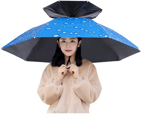 Vllentin Chapeau Parapluie,Chapeau Parapluie Double Couche,Chapeau de Parapluie de Pêche,Parapluie Parasols Chapeau,Jardinage Parapluies Chapeau,Pliable,pour Pêche,Jardinage,Photographie,Camping