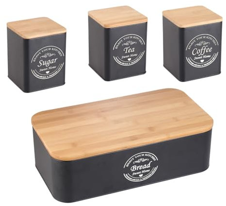 Herzberg, HG04401, elegante porta pane con 4 contenitori, design moderno, ideale per cucina, pratica e funzionale, dimensione: standard, colore: nero