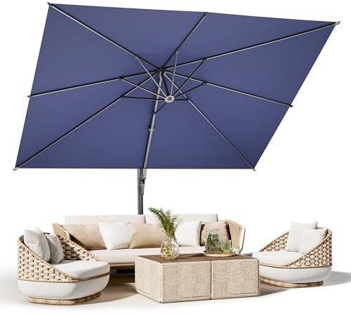 DomeShade 10' x 13' Patio Umbrella, Outdoor Rectangle Large Cantilever Heavy Aluminum Offset Umbrella with 360° Rotation & Crank Handle for Garden, Deck, Backyard, Blue (Weighted Base Not Include)