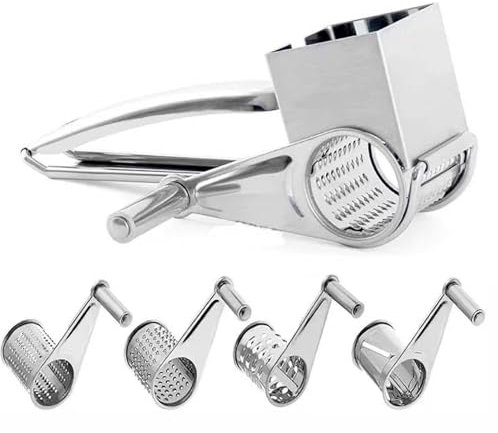 ZPZVEBEKK Rallador De Queso Giratorio Multifuncional De Acero Inoxidable Cocina De Verduras Giratorio con 4 Cuchillas Giratorias Rallador De Queso Intercambiable De Metal For Queso,Chocolate Y Frutas
