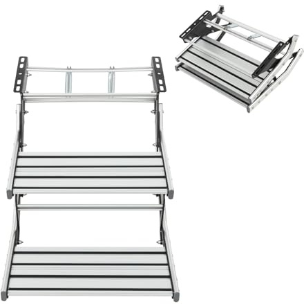 Wohnwagen Doppel Trittstufe, 2 Stufen Aluminiumlegierung klappbare Stufe Trittstufen, Tragfähigkeit 200kg, für Wohnwagen, Wohnmobile, Wohnmobile