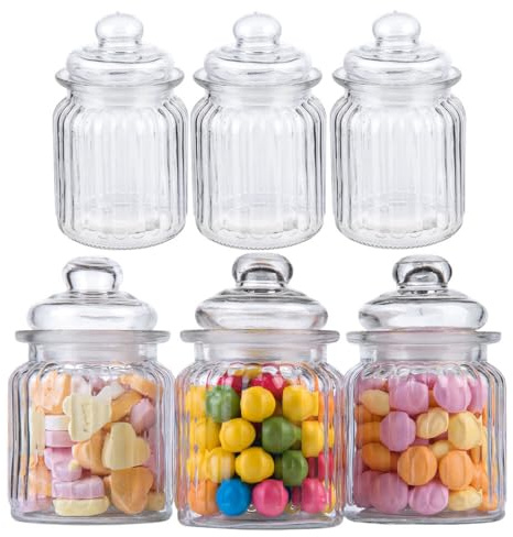 Murago - 6er Set Vorratsglas ca. 300ml / ca. 13cm luftdicht für Gewürz Nüsse Glas Bonbonglas Candy Bar Zubehör Behälter mit Deckel Glasdeckel Vorratsgläser Gläser klein rund für Lebensmittel 0,3L