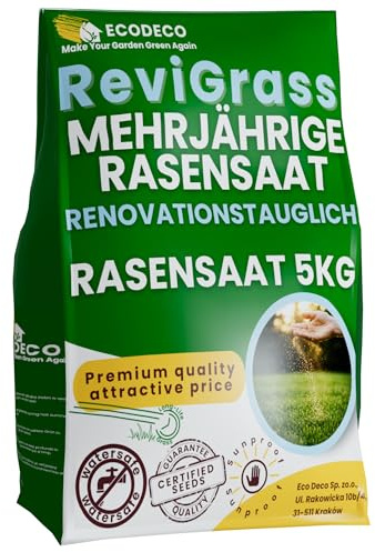Semi Prato a Crescita Rapida 5kg per 200m² – Sementi Erba per Rigenerazione e Semina – Mix 100% Loietto Perenne e Festuca Resistente per Tappeto Erboso Folto e Durevole