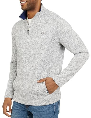 Chaps Men's Regular Fit Long Sleeve Midweight Quarter Zip Fleece Pullover Sweater, Light Gray Heather, X-Large