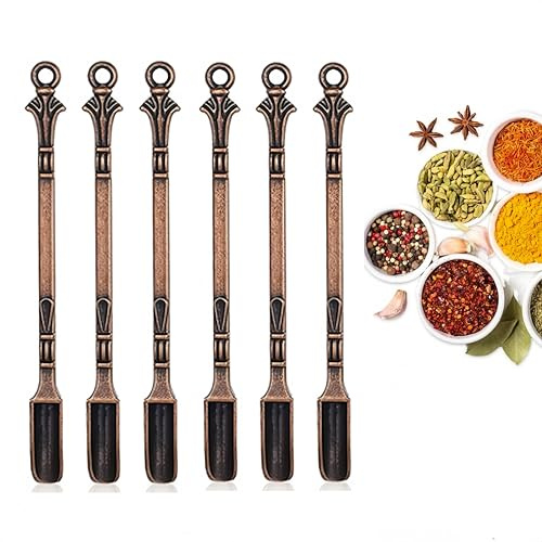 Naisfei Paquete de 6 cucharas medicinales de metal, mini cucharas de pala en oro, plata, humo pequeño (rojo antiguo)