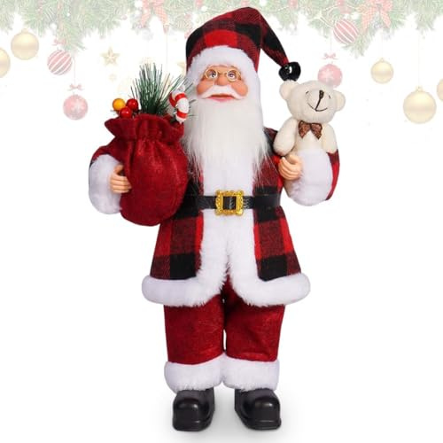 FCXVXCL Stehende Weihnachtsmann Weihnachtsdekoration Figur Weihnachtsmann Spielzeug mit Geschenktüte Geschenk für Jungen Mädchen oder Tischplatte Figur Ornamente 30 cm