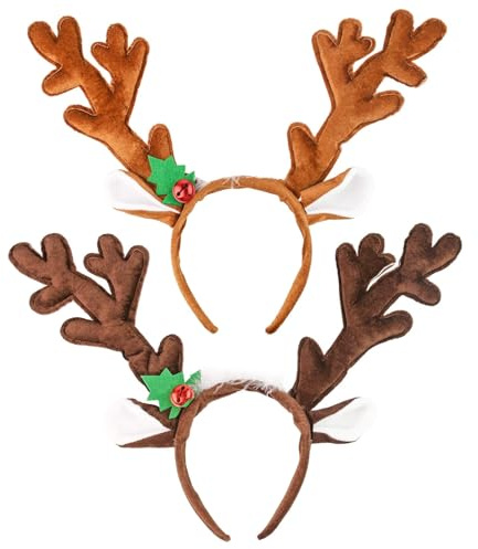 2 Stück Rentier Haarreif Weihnachten Reh Headband Geweih Haarreifen Weihnachts Stirnband Erwachsene Kinder Haarschmuck für Weihnachtskostüme Kostüme Cosplay Karneval Party（Braun）