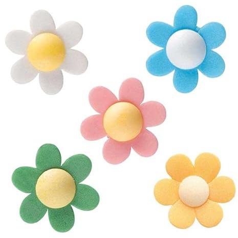 dekora 120 flores comestibles de oblea Decoración para tartas, cupcakes y postres – Colores surtidos, 4 cm – Sin gluten, sin lactosa, sin azúcar – Apto para vegetarianos – Caja profesional