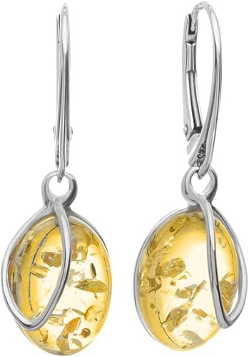 miyou – 925 sterling silver örhängen hängande kvinnor – eleganta äkta bärnstensörhängen – äkta smycken av hög kvalitet – säkert engelskt lås, Metall, Bärnsten