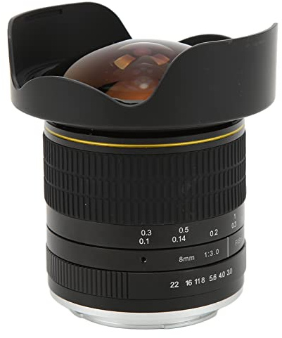 Akozon Lightdow Objectif de Caméra Asphérique 8 Mm F/3.0 Objectif Fisheye Ultra Large pour Monture EF‑S 60D 77D