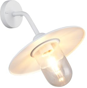 meineWunschleuchte Außen-Wandleuchte Weiß aus Aluminium mit Glas | mit E27 LED, Höhe 32cm, Landhausstil, Schutzklasse IP44, Vintage Design, für die Hauswand Außen