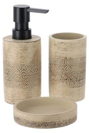 Tendance - Set Gobelet Distributeur à Savon et Porte Savon Ciment - Naturel - Salle de Bain - Accessoire Salle de Bain à Poser