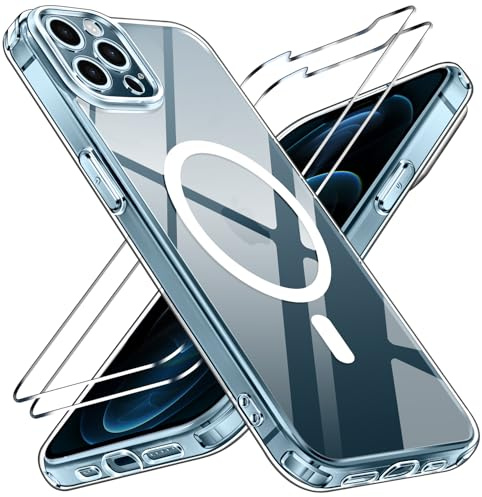 ivoler 3 in 1 Magnetisch Hülle für iPhone 12 Pro Max, Transparent | mit 2 Stück Panzer Schutz Glas, Vollständiger Kameraschutz, Silikon , militärischer Schutz, kratzfest, schmale