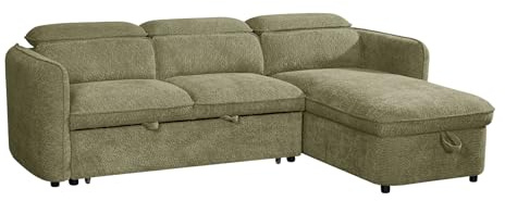 Beehive Furniture Corfu - Universal Corner Sofa Bed - Green Upholstered Corner Couch | Setup Included | Built to Last (Universal Corner Sofa Bed)