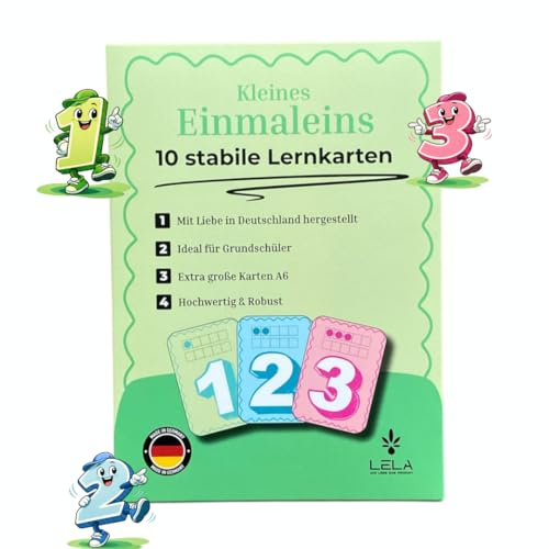LeLa Einmaleins 1x1 Lernkarten - 1x1 Lernen für Grundschüler | 10 große A6 Lernkarten | Stabil & hochwertig | Mathe Lernen leicht & spielerisch | 1x1 Karten | Made in Germany