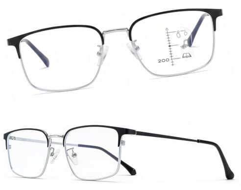 Gafas de Lectura Progresivas Hombre Mujer, Gafas Luz Azul para Ordenador | Montura de Medio Titanio Ultraligera, Lentes Multifocales Antifatiga, Anteojos con Dioptrías