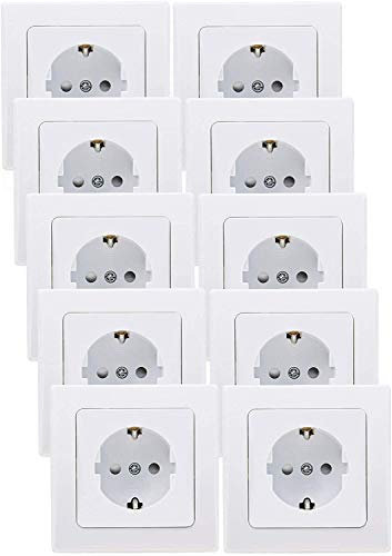 ChiliTec Steckdose Unterputz Weiß 230V Delphi Schutzkontakt-Steckdose mit erhöhtem Berührungsschutz 10 Stück mit tauschbarem Rahmen, Anschlussklemme
