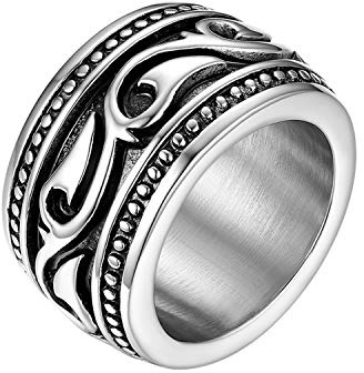 JewelryWe Schmuck Retro Herren-Ring Edelstahl schwer breit Flamme Muster Celtic Ring Band Bandring mit Gravur Silber Größe 54 bis 70