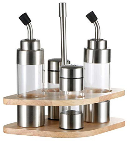 cuffslee Gewürzdose, durchscheinend, Gewürzspender, Set mit Holzregal, für Öl Pfeffer Essig, Holz Edelstahl acryl, a