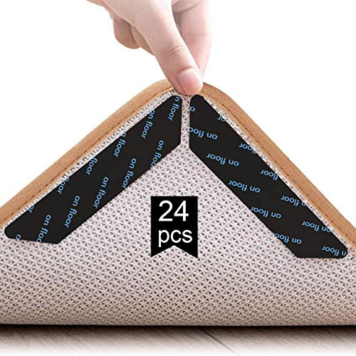 Adispotg Rug Gripper, 24 Pcs Double Sided Anti Curling Carpet Grippers underlay, Washable and Reusable Carpet non Anti slip rug grip for wooden, tile, marble, laminate and linoleum floors