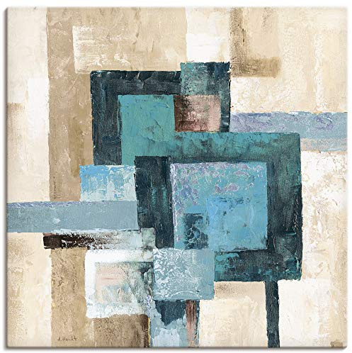 ARTLAND Wanddeko Leinwand Bilder Wandbild 70x70 cm Quadratisch Modern Abstrakte Bilder Muster Gemälde Abstrakt Türkis U1TL