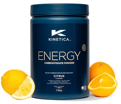 Kinetica Sports Energy Powder - Citrus Flavour | 41g Carbs/Serve, 30 Servings/1.5Kg | 3:1 Glucose to Fructose Ratio | High in Vitamin B1, B5, B6, B7, B12 | Instant Energy Carbohydrate Drink