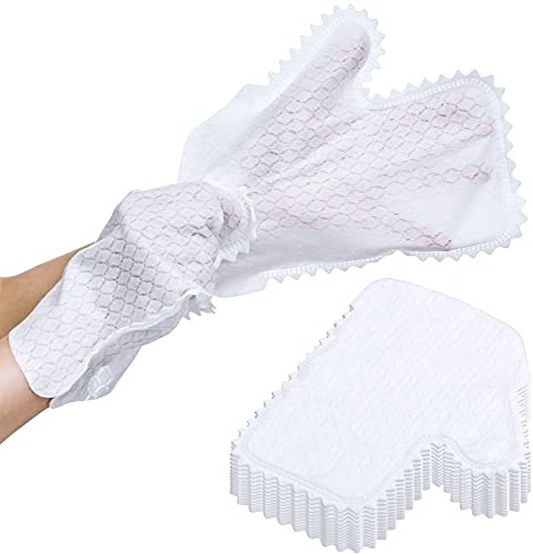 Patelai 40 Pieces White Microfiber Dusting Cloths Gloves, Dust Wipes, Feather Dusters, Grabs and Locks in Dust, Pet Hair Cleaning Possible Dual-Sided Disposable Dusting Gloves