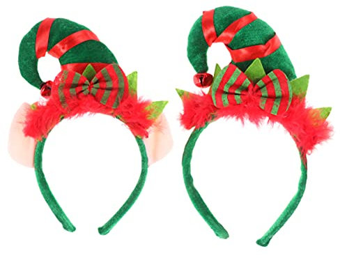 Amosfun Weihnachtself Hütte Stirnband Weihnachten Kopfschmuck mit Jingle Glocke 2PCS
