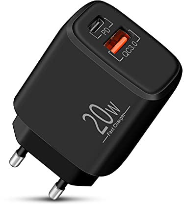 Caricatore USB C LUOSIKE, Caricabatterie Rapido da 20W con Tipo C e A, Spinotto/Alimentatore a Carica Rapida per iPhone 17/Air/16/15/14/13/12/11/Pro Max/SE/16e, Samsung S25/S24/S23, Google Pixel 9/8/7