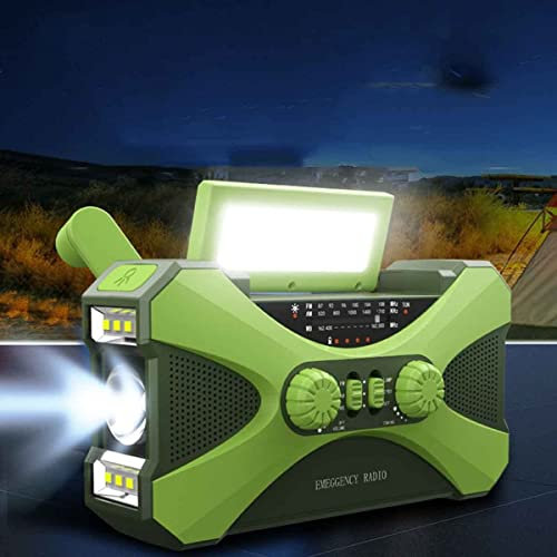 HOTRA Radio Solaire LED Lampe de Poche/Lampe de Lecture AM/FM Radio d'urgence Portable de Kurbelradio avec Récepteur Mondial Rechargeable 10000mAh (Color : Green)