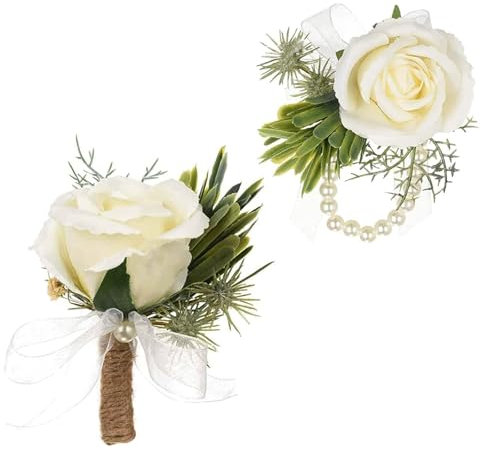 BBAOO 2 Stücke Rose Boutonniere, Blume Handgelenk Corsage, Boutonniere Braut, Boutonniere Bräutigam, für Hochzeiten, Tänze, Bankette, Jubiläen
