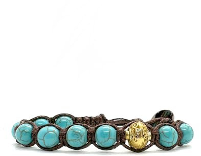 Samsara Kids Bracciale Tibetano Buddista per Bambino/Bambina – Shamballa con Pietre Naturali Vere, Fatto a Mano (TURCHESE CELESTE)