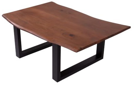 SAM Couchtisch 120x80 cm Quintus, echte Baumkante, Akazienholz nussbaumfarben, massiver Sofatisch, U-Metallgestell Schwarz